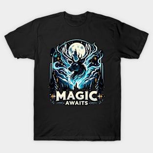 Magic Awaits - Mystical Stag by the Full Moon T-Shirt